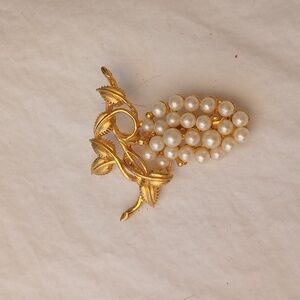 Vintage Elegant Gold and Faux Pearl Brooch Grapes Lapel Pin Quiet Luxury Casual